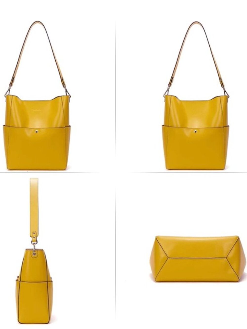 BOSTANTEN Yellow Women's Leather Handbag Tote Purse Shoulder Bag w/ Gold Clasps